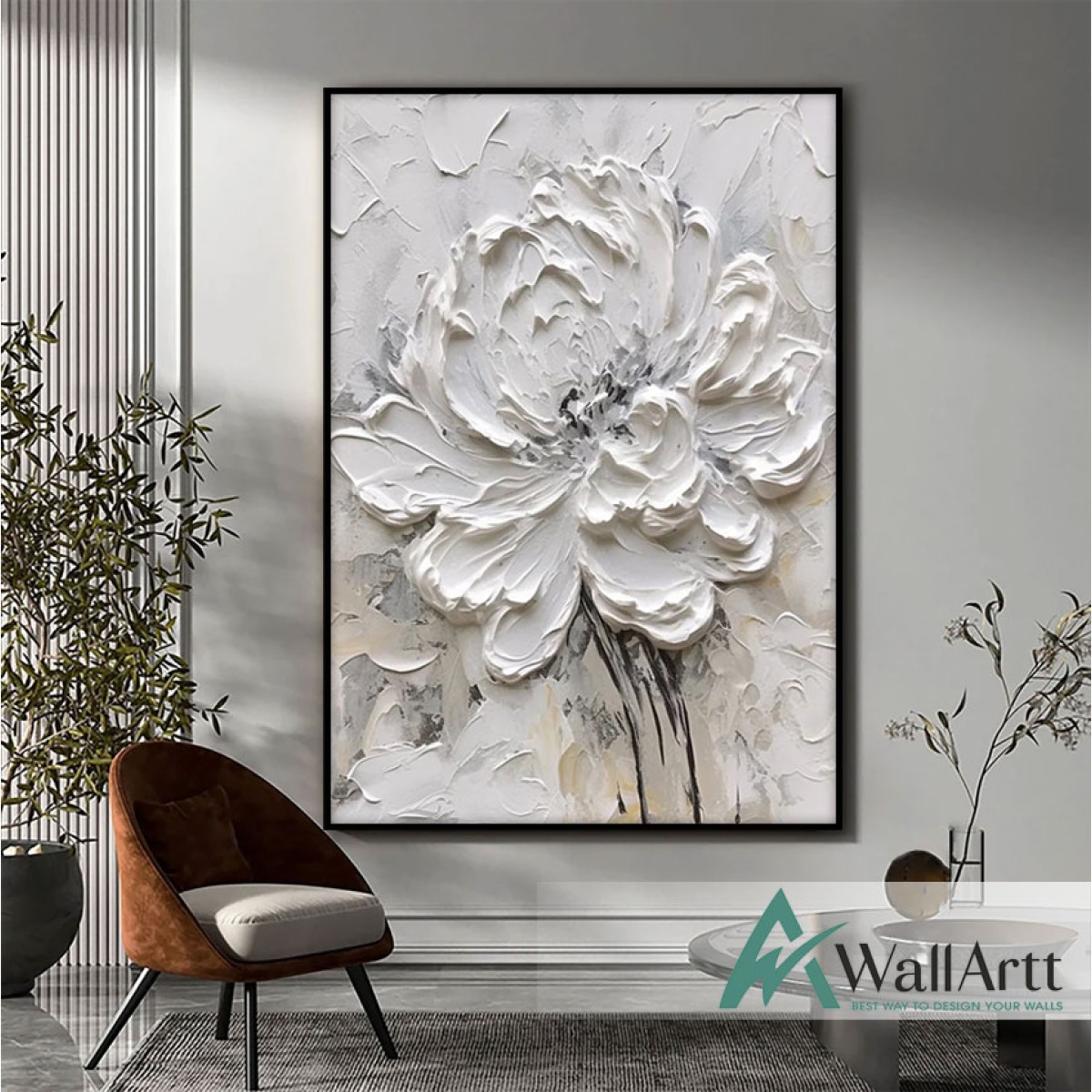 Big White Flower 3d Heavy Textured Partial Oil Painting